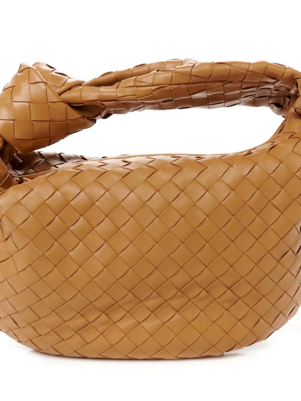 Bottega Veneta Intrecciato Knot-Handle Shoulder Bag in Cognac